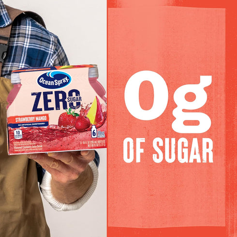 10 Oz 6 Count (Pack 4) Ocean Spray ZERO Sugar Strawberry Mango Juice Drink, Strawberry Mango Juice Drink Sweetened