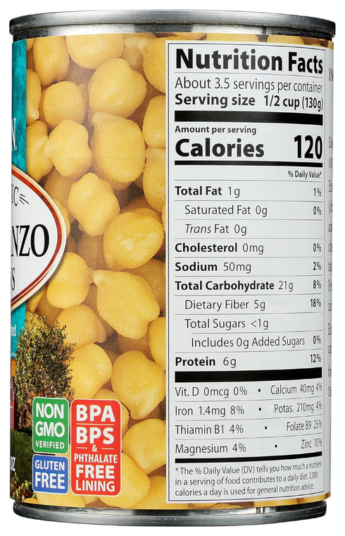 15 oz Eden Organic Garbanzo Beans, Can, No Salt, Non-GMO, Gluten Free, Vegan, Kosher, U.S. Grown, Heat and Serve