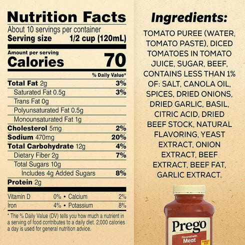 Prego Italian Tomato Pasta Sauce Flavored With Meat, 45 OZ Jar