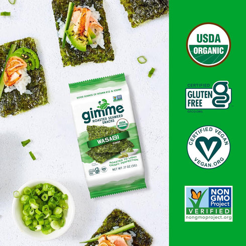 Gimme 6 Pack, 12 Count (2 Omega3s Seaweed Organic Premium Roasted Seaweed Snacks, New Flavor Variety Each) Keto, Vegan