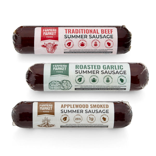 Farmers Market, Gluten Free, Keto, Paleo, Low Sodium, Low Sugar, Summer Sausage
