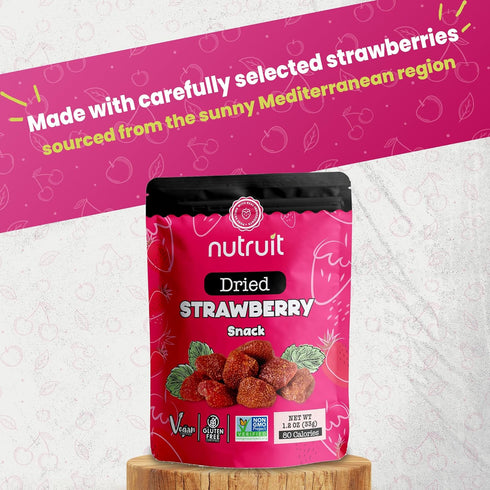 (Pack 20) 1.1 oz Packs Nutruit Dried Strawberry Snack of No Added Sugar, Healthy Fruit Snacks, Fresh, Vegan, Gluten