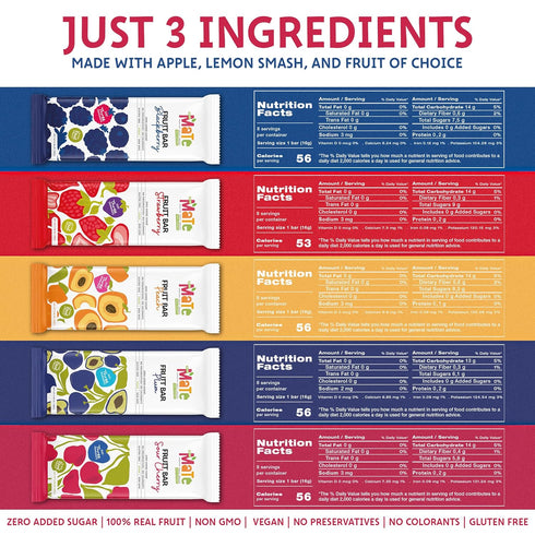 Pack (40 Pack) 100% Mate Fruit Bars Variety - Natural Real Fruit Snacks for Adults and Kids, Healthy Snacks, Fruit