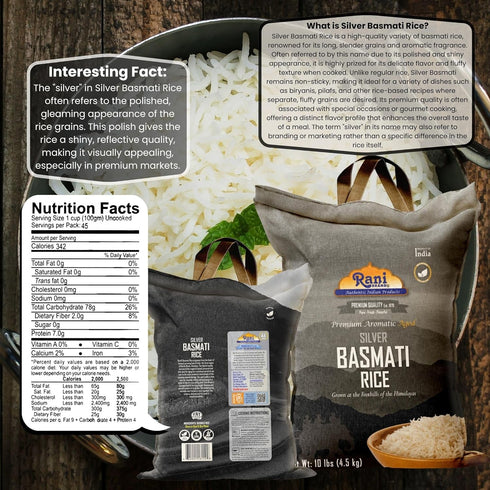 10-Pound 160oz (10lbs) 4.53kg Rani Silver White Basmati Rice Extra Long Aged Bag, ~ All Natural | Gluten Friendly |