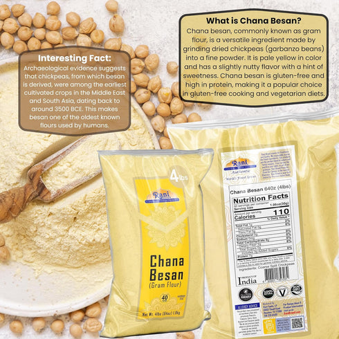 64oz (4lbs) 1.81kg Rani Chana Besan (Chickpeas Flour, Gram) Bulk ~ All Natural | Vegan | Gluten Friendly | NON-GMO |