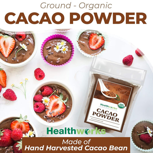 16 Oz 1 Lb Healthworks Superfoods Organic Cacao Powder - / - Cocoa Chocolate Substitute - Rich Chocolate Flavour