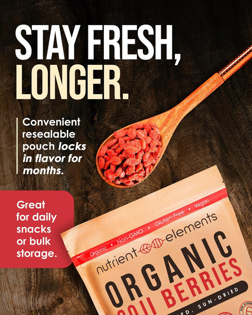 2 lb/32 oz Nutrient Elements Goji Berries USDA Organic, Raw, Sun-Dried, Hand-Picked Extra Large Dried Berries