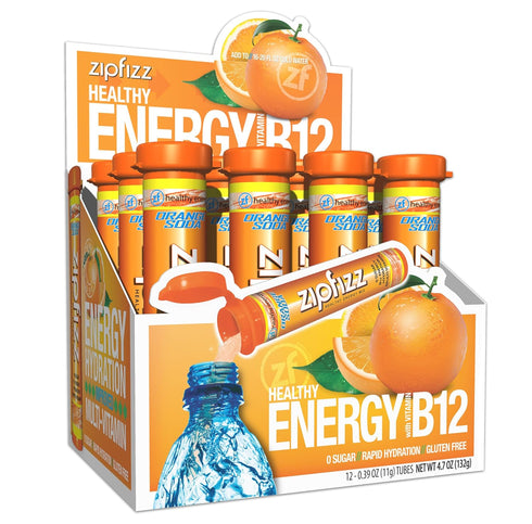 Zipfizz Daily Energy Drink Powder, Orange Soda, 12 Pack; Sugar-Free Electrolyte Powder with Essential Vitamins