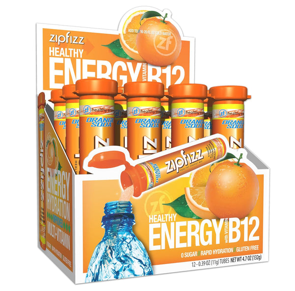 Zipfizz Daily Energy Drink Powder, Orange Soda, 12 Pack; Sugar-Free Electrolyte Powder with Essential Vitamins