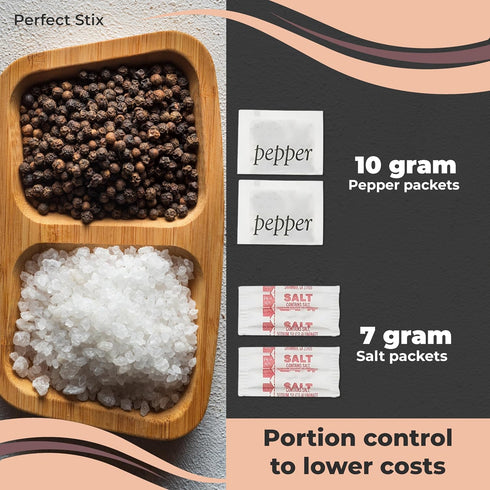 Perfect Stix Salt and Pepper Packets - 200 Packets Combo, 100 of Each