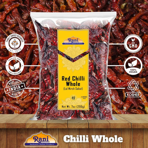 Rani Chilli Whole (Lal Mirch Sabut) 7oz (200g) - All Natural Vegan Gluten Friendly NON-GMO