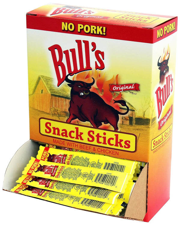 Bull's Original 0.25oz Snack Sticks 100 Count Box (Made with beef and