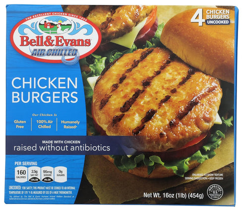 Bell & Evans , Frozen Chicken Burger Patties (Raised without Antibiotics), 16 oz