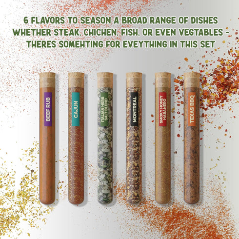 Set 6 BBQ & Grill Spice - Spice Blend Flavors in Tubes in a Gift Box, For Smoking, Seasosonig, Griling, Christmas