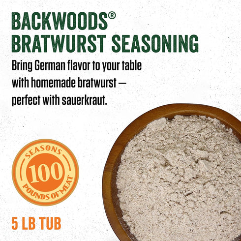 100 5 6 LEM Products Backwoods Bratwurst Fresh Sausage Seasoning, Ideal for Wild Game and Domestic Meat, Seasons Up