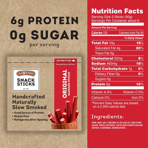 Old Wisconsin 8-Ounce Package Snack Sticks, Original