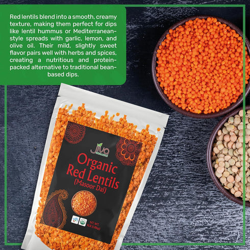 4 LB Jiva Organics Organic Red Lentils Split LARGE Bag - Masoor Dal - Non-GMO, Vegan, Non-Irradiated