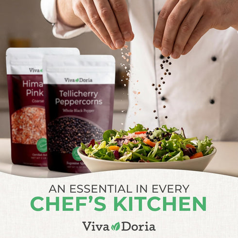 12 oz 2 lb 2 Set Viva Doria Tellicherry Whole Black Peppercorns, & Himalayan Pink Salt, Coarse Grain, | Salt and Pepper