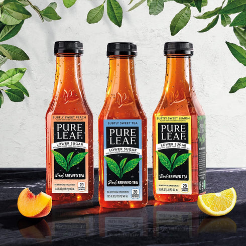 18.5 (Pack 12) Pure Leaf Iced Tea, Subtly Sweet Tea, Lower Sugar, Ounce Bottles