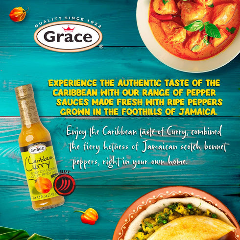 4.8oz 2 Pack Grace Caribbean Curry Scotch Bonnet Hot Pepper Sauce - - Authentic Jamaican Scotch Bonnet Pepper Sauce