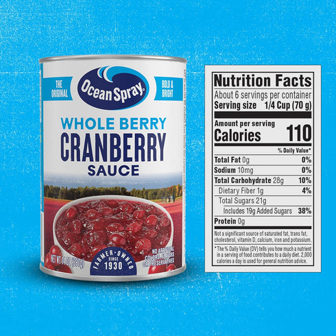 14 Oz (Pack 1) Ocean Spray Whole Cranberry Sauce, Canned Side Dish, Can