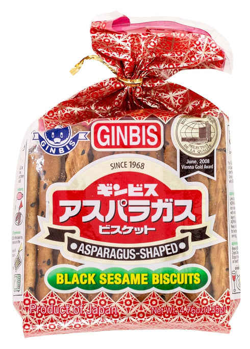 GINBIS Asparagus Shaped, Black Sesame Biscuits (4.76 Ounce)
