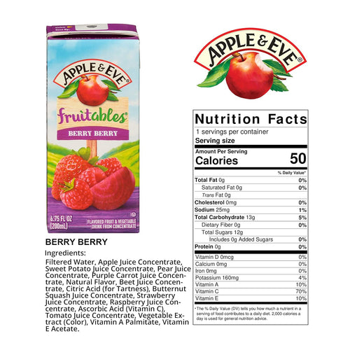 ,6.75 oz (8 count) Apple & Eve Fruitables Fruit and Vegetable, Berry fl