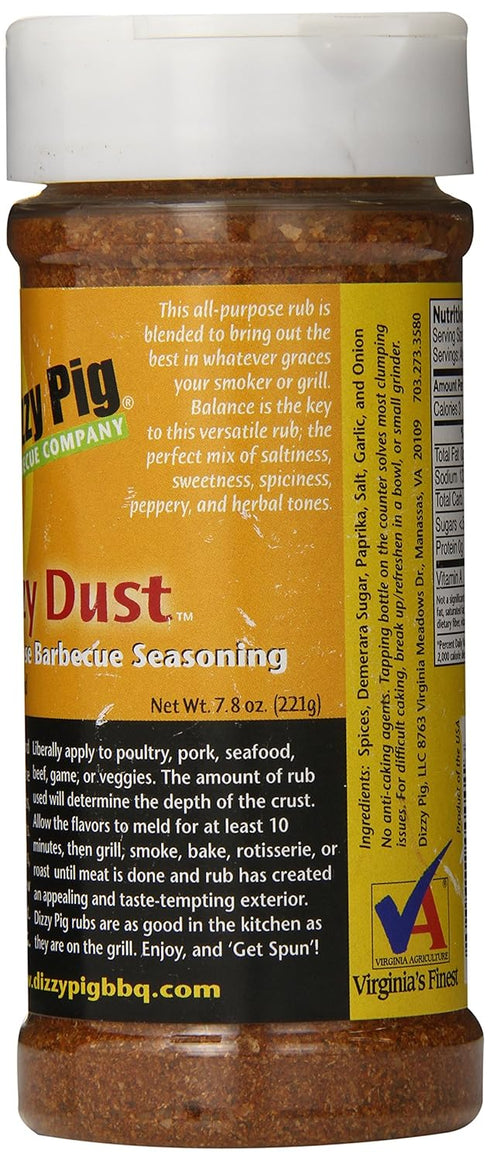 Dizzy Pig Dizzy Dust All-Purpose Barbecue Seasoning Rub, 8oz Shaker - Hand Made in the USA, Gluten Free, MSG Free