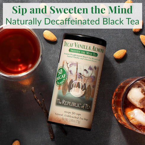 The Republic of Tea - Decaf Vanilla Almond Black Tea Tin, 50 Tea Bags, Environmentally-Friendly