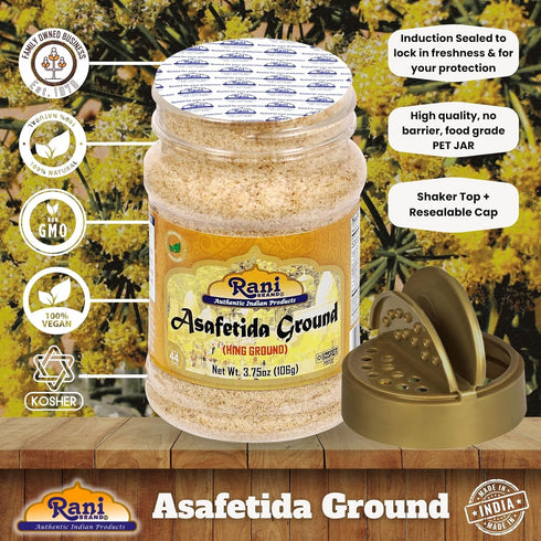 3.75oz (106g) Rani Asafetida (Hing) Ground PET Jar ~ All Natural | Salt Free | Vegan | Non-GMO | Kosher | Asafoetida