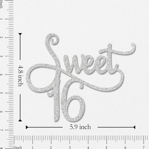 Silver Glitter Sweet 16 Cake Topper - Happy 16th Birthday, 16th Anniversary Party Decoration Supplies