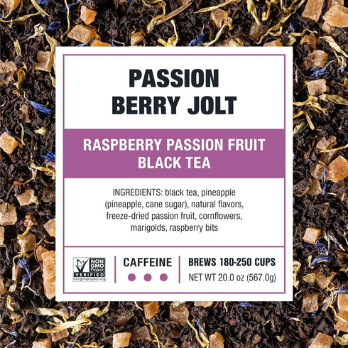 16oz 4oz Tiesta Tea - Passion Berry Jolt, Loose Leaf, Raspberry Passion Fruit Black Tea, Premium High Caffeinated Black