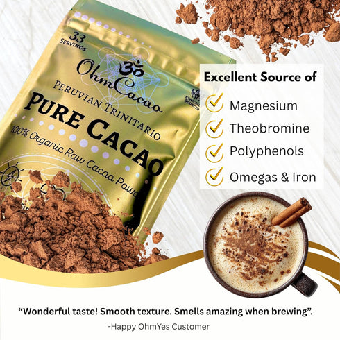 (33 Pure Raw Organic Cacao Powder | Premium Ceremonial Grade Cacao | Natural Source of Flavanols, Magnesium, Iron