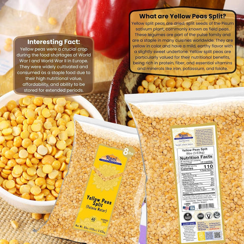 128oz (8lbs) 3.63kg Rani Yellow Peas Split, Dried (Vatana, Matar) Bulk ~ All Natural | Vegan | Gluten Friendly |