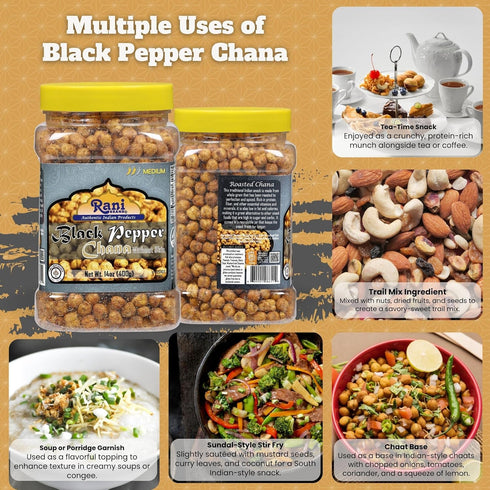 14oz (400g) 5 Rani Roasted Chana (Chickpeas) Black Pepper Flavor PET Jar ~ All Natural | Vegan | No Preservatives |