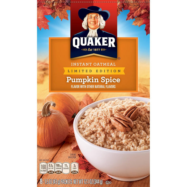Quaker Instant Oatmeal, Limited Edition Pumpkin Spice, Breakfast Cereal, 8 Packets