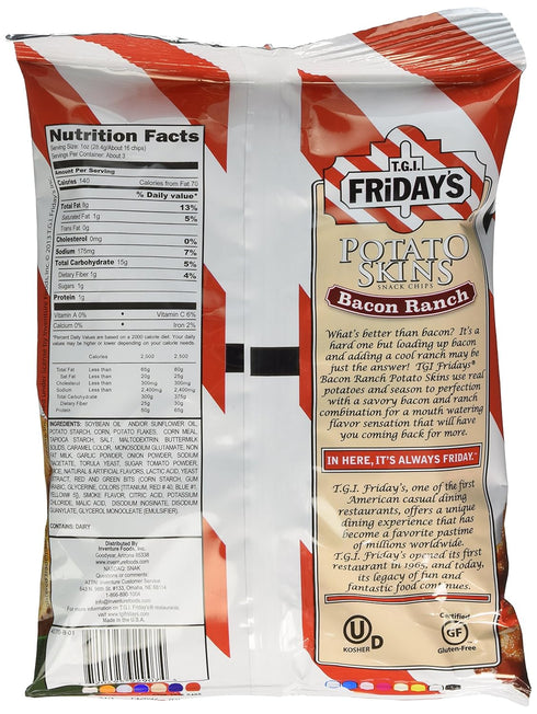 TGI FRIDAYS 3 6 Bacon Ranch Potato Skin chips, Ounce -- per case.
