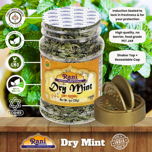 1oz (28g) Rani Dry Mint Leaves (Podina Leaf) Spice, Dried Herb PET Jar ~ All Natural | Gluten Friendly | NON-GMO |