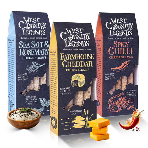 West Country Legends Cheese Straws Variety Pack 300g Includes Cheddar Cheese, Spicy Chilli, Sea Salt
