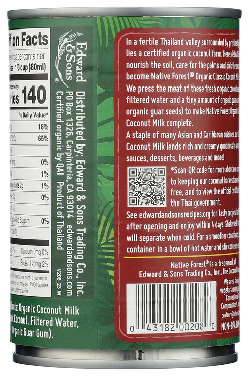 13.5 Oz Native Forest Unsweetened Classic Coconut Milk, Organic, Fl
