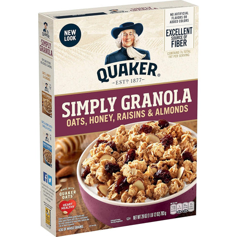 Quaker Simply Granola, Oats, Honey, Raisins and Almonds, 28 oz Boxes, (2