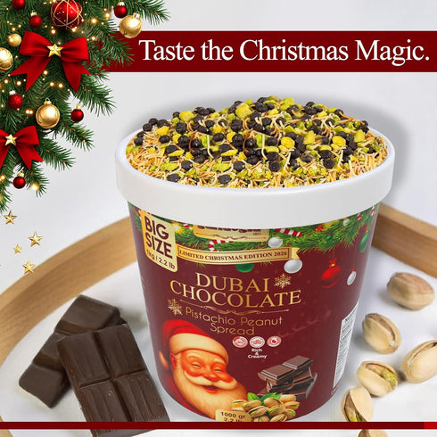 (2.2 lb 1000 Gulluoglu Christmas Edition Dubai Chocolate Pistachio Peanut Spread in Festive Holiday Jar | Limited