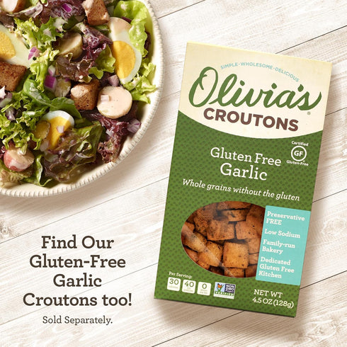 4.5 Oz (Pack 2) Olivias Gluten Free Sea Salt Flavor Croutons For Salad Crunchy Garlic Soup Crouton Made from Allergen