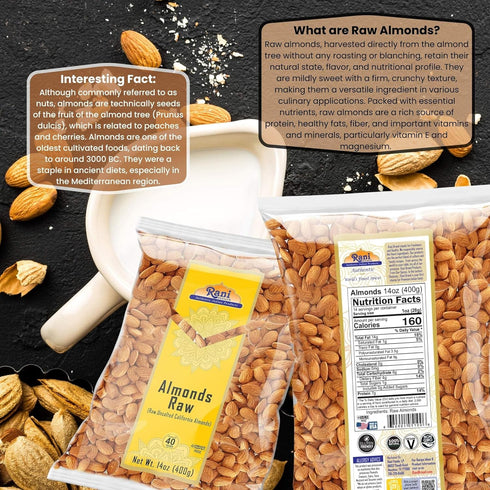14oz (400g) Rani Almonds, Raw Whole With Skin (uncooked, unsalted) ~ All Natural | Vegan | Gluten Friendly | Kosher |
