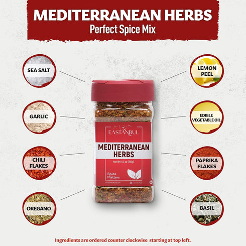 Eastanbul Mediterranean Spice Blend, 5.29oz Mediterranean Seasoning, Herb & Salt Blend for Mediterranean Food