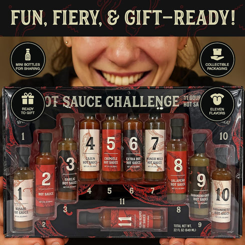 11 Pack Set Set Bottle Hot Sauce Variety Spice with Habanero, Chipotle, Garlic Sauce & More Gourmet Sauces for Tasting