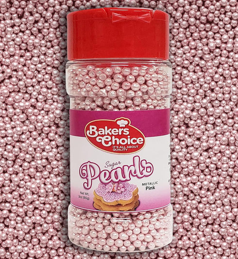 Baker's Choice Edible Pearls - Metallic Pink Pearl Sprinkles - Edible Sugar Pearls, Dairy Free, Kosher - 3 oz.