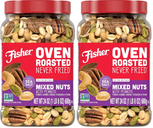 Fisher Oven Roasted Never Fried Mixed Nuts with Peanuts, 24 Ounces (Pack