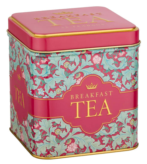 32 New English Teas Victorian Garden Tea Tin with English Breakfast Teabags Tapestry Inspired Tin with Decorative Pink