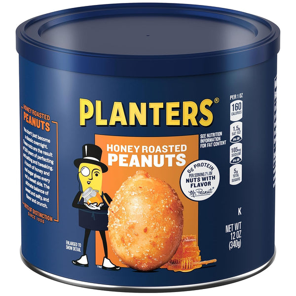 PLANTERS Honey Roasted Peanuts, 12 oz Jar, Planters Honey Roasted Peanuts